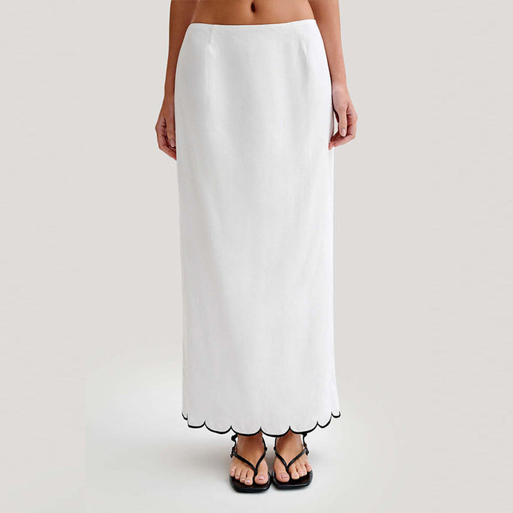 Jolene White Spaghetti Strap Crop Tank Top Zipper Fly Long Skirt  Piece Set