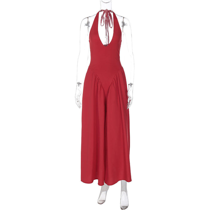 Dionysis Red Halter Neck  Pleated Midi Dress