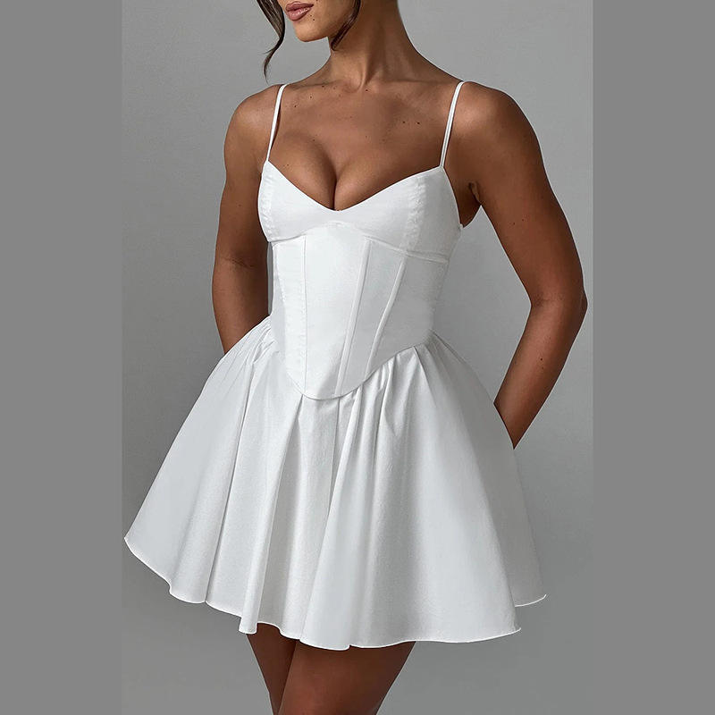 Evander White Sleeveless Corset Pleated Mini Dress