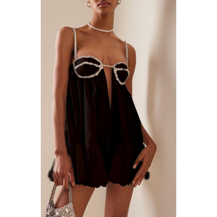 Jesse Black Sleeveless Chain Pleated Mini Dress