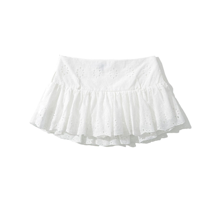 Devika  White Embroidery  Eyelet Zipper Fly  Cotton Mini Skirt