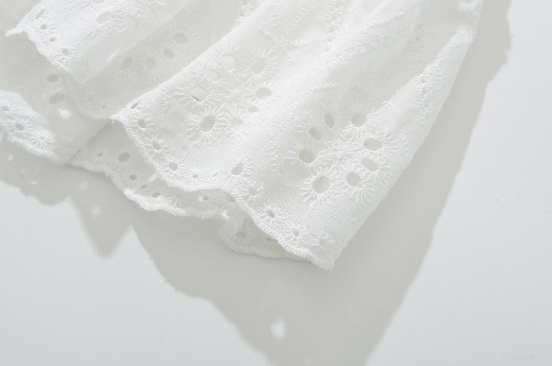 Devika  White Embroidery  Eyelet Zipper Fly  Cotton Mini Skirt