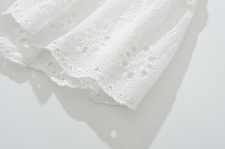 Devika  White Embroidery  Eyelet Zipper Fly  Cotton Mini Skirt