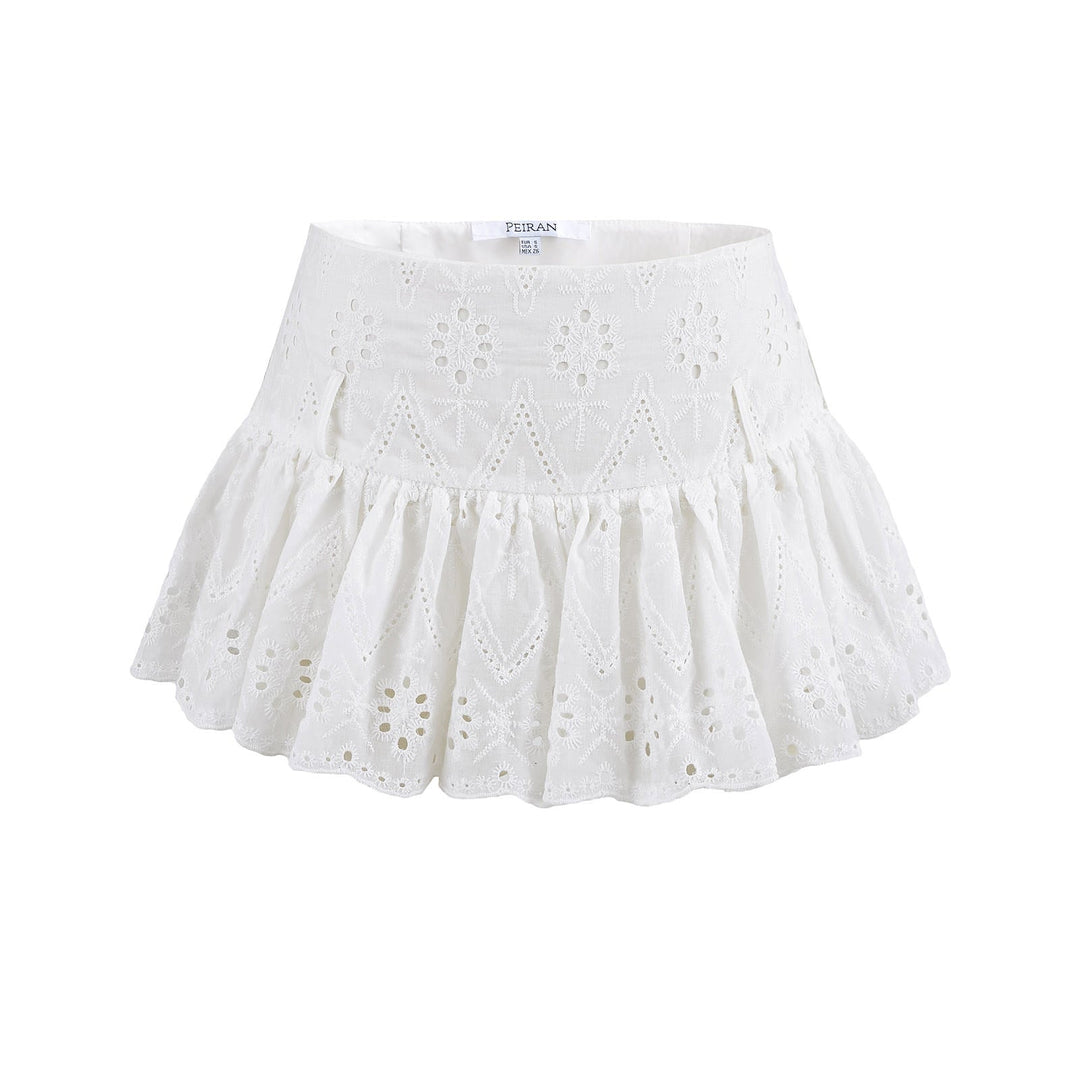 Devika  White Embroidery  Eyelet Zipper Fly  Cotton Mini Skirt