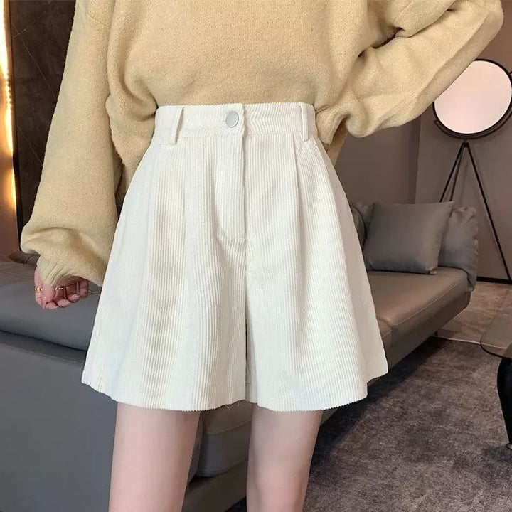 Erina  Cream Corduroy High Waist A-line Shorts