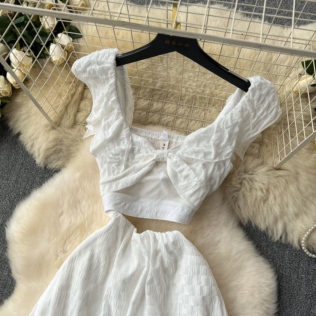 Amiya White Fairycore  Empire Hollow Out Lace Midi Dress