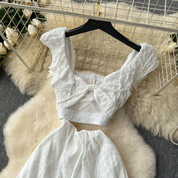 Amiya White Fairycore  Empire Hollow Out Lace Midi Dress