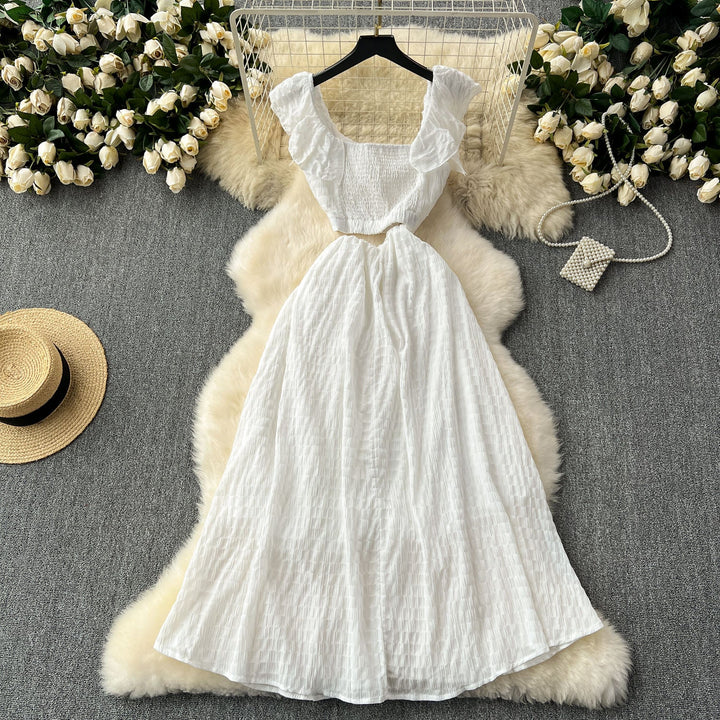 Amiya White Fairycore  Empire Hollow Out Lace Midi Dress