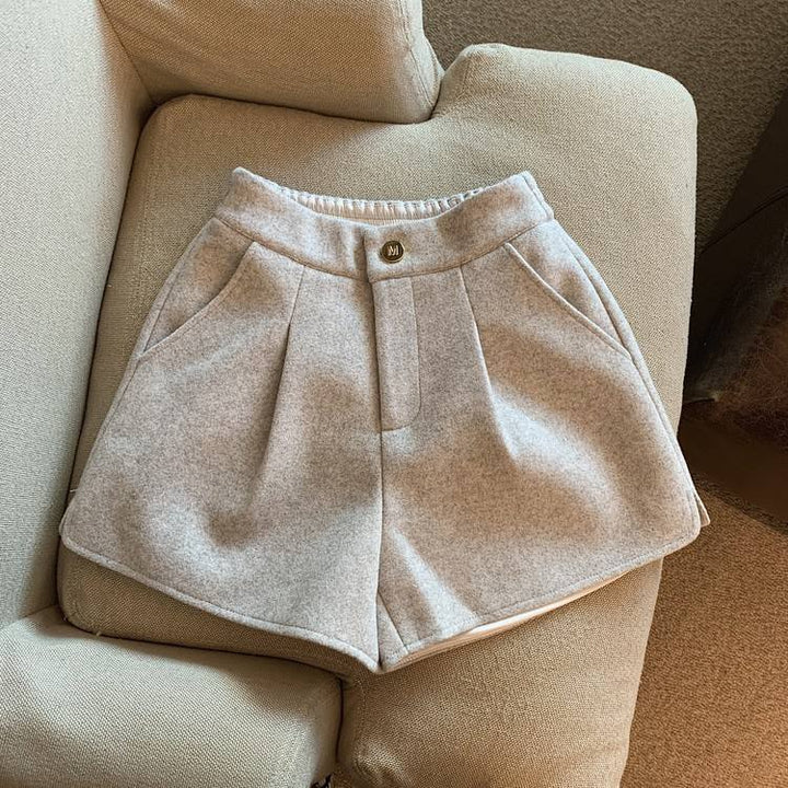 Cressida Milk Gray High Waist  Thick Woolen Split Wide Leg Shorts