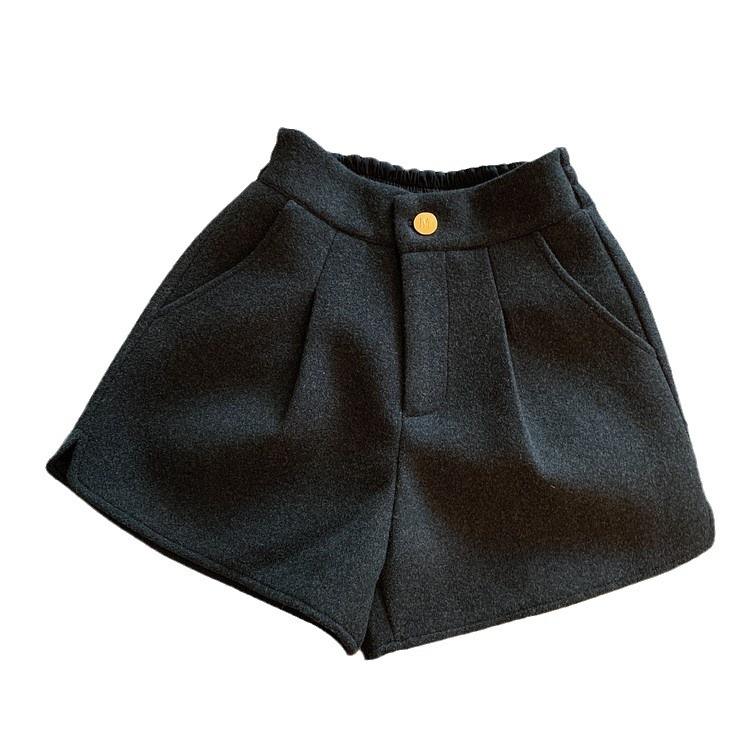 Cressida Dark Gray High Waist  Thick Woolen Split Wide Leg Shorts