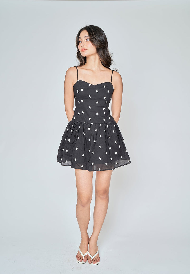 Kathy Black with White Floral Sleeveless Mini Dress