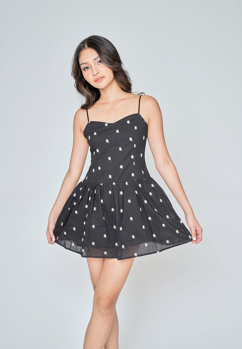 Kathy Black with White Floral Sleeveless Mini Dress