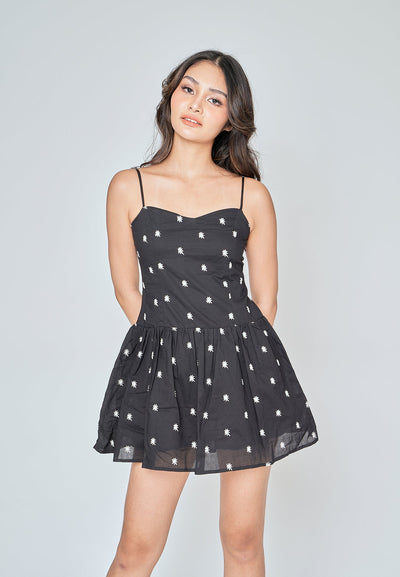 Kathy Black with White Floral Sleeveless Mini Dress