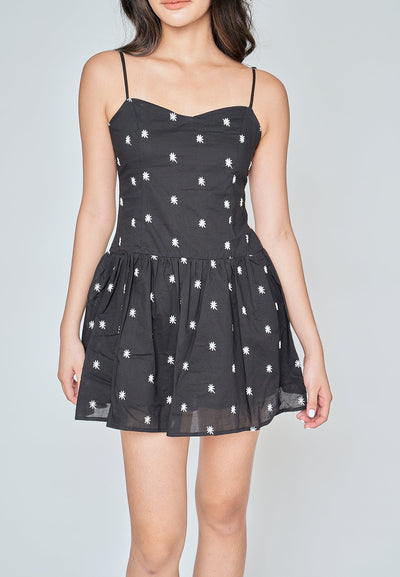 Kathy Black with White Floral Sleeveless Mini Dress