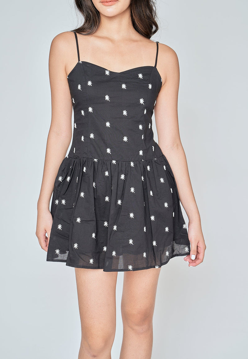 Kathy Black with White Floral Sleeveless Mini Dress