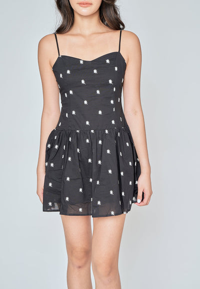 Kathy Black with White Floral Sleeveless Mini Dress