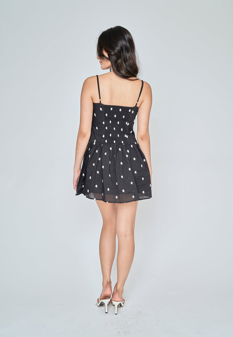 Kathy Black with White Floral Sleeveless Mini Dress