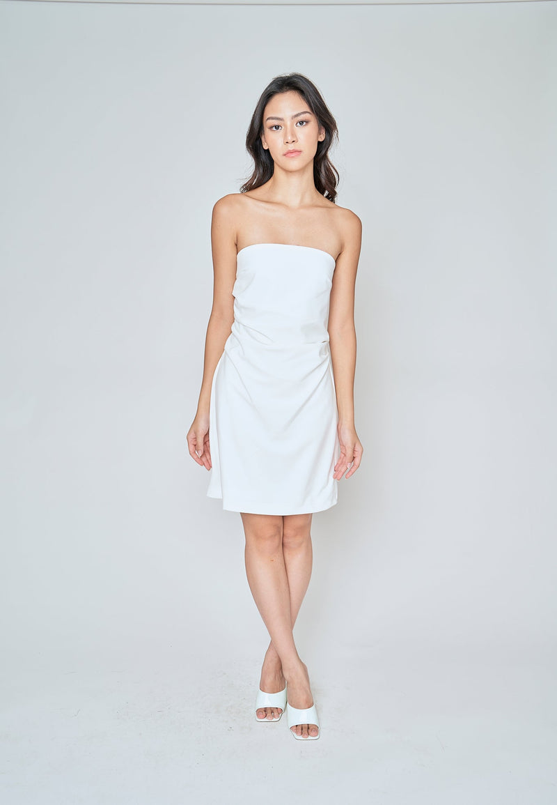 Breena White Side Ruch Tube Mini Dress