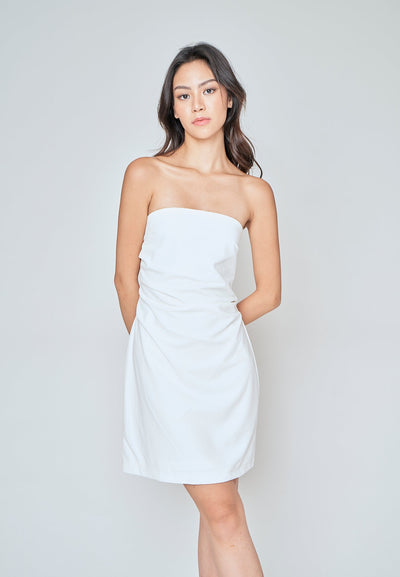 Breena White Side Ruch Tube Mini Dress