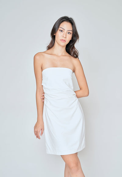 Breena White Side Ruch Tube Mini Dress