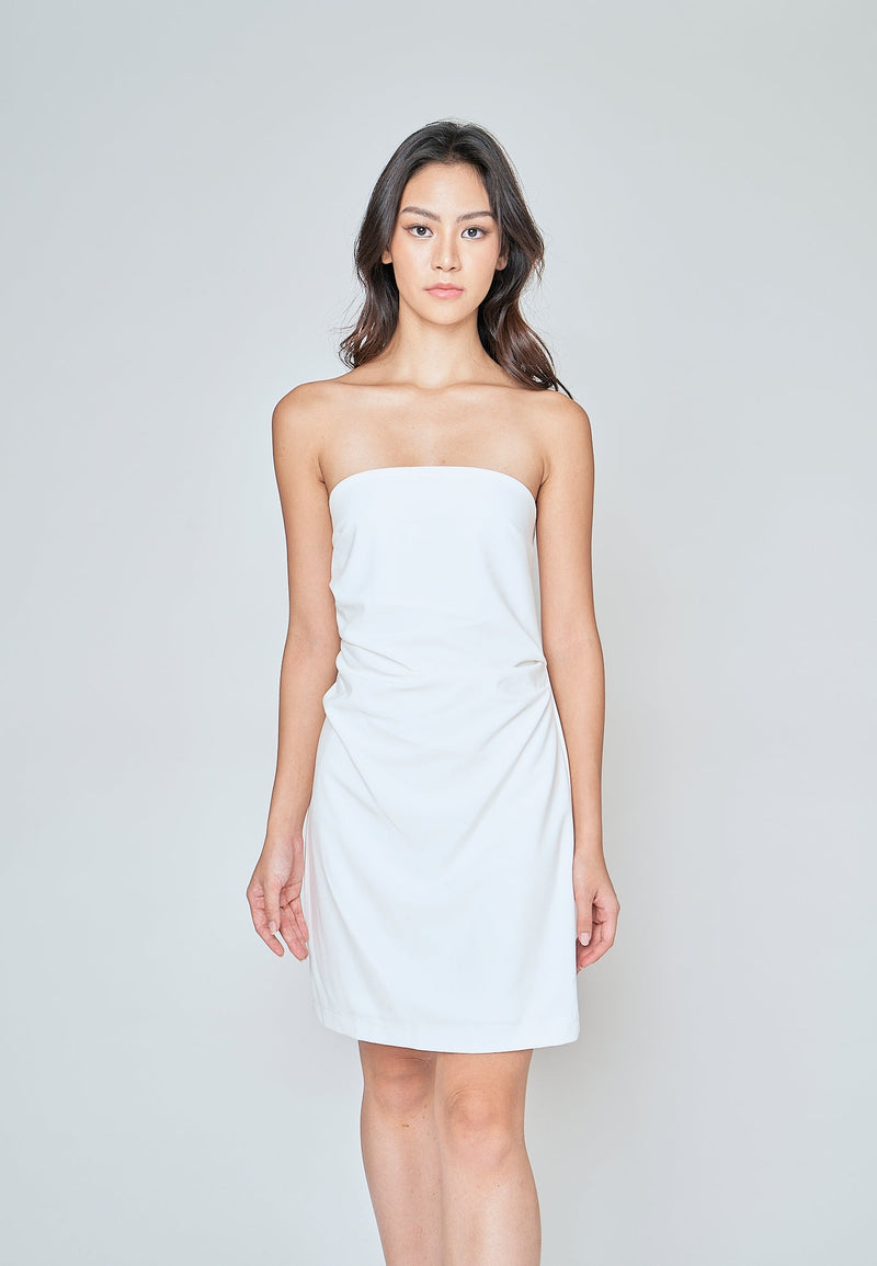 Breena White Side Ruch Tube Mini Dress