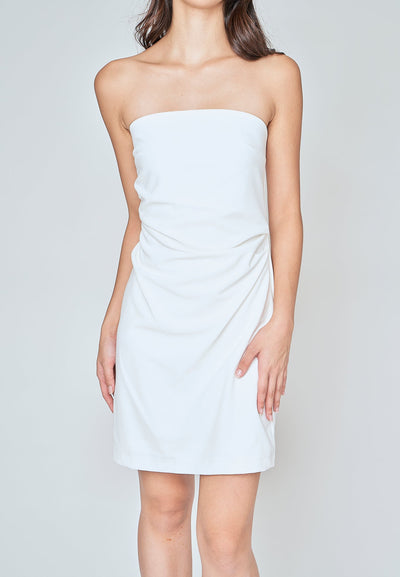 Breena White Side Ruch Tube Mini Dress