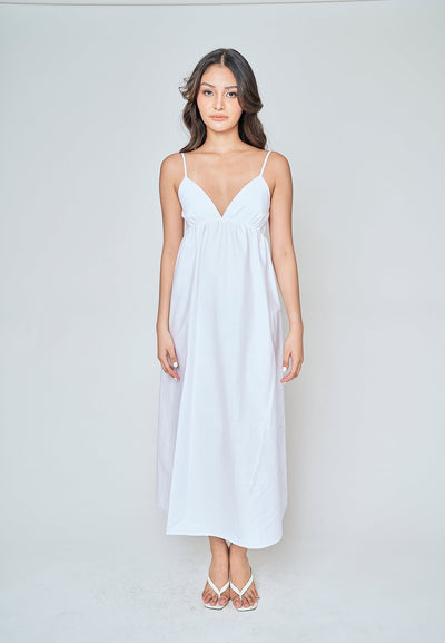 Tulip White Deep V Neck Sleeveless Midi Dress