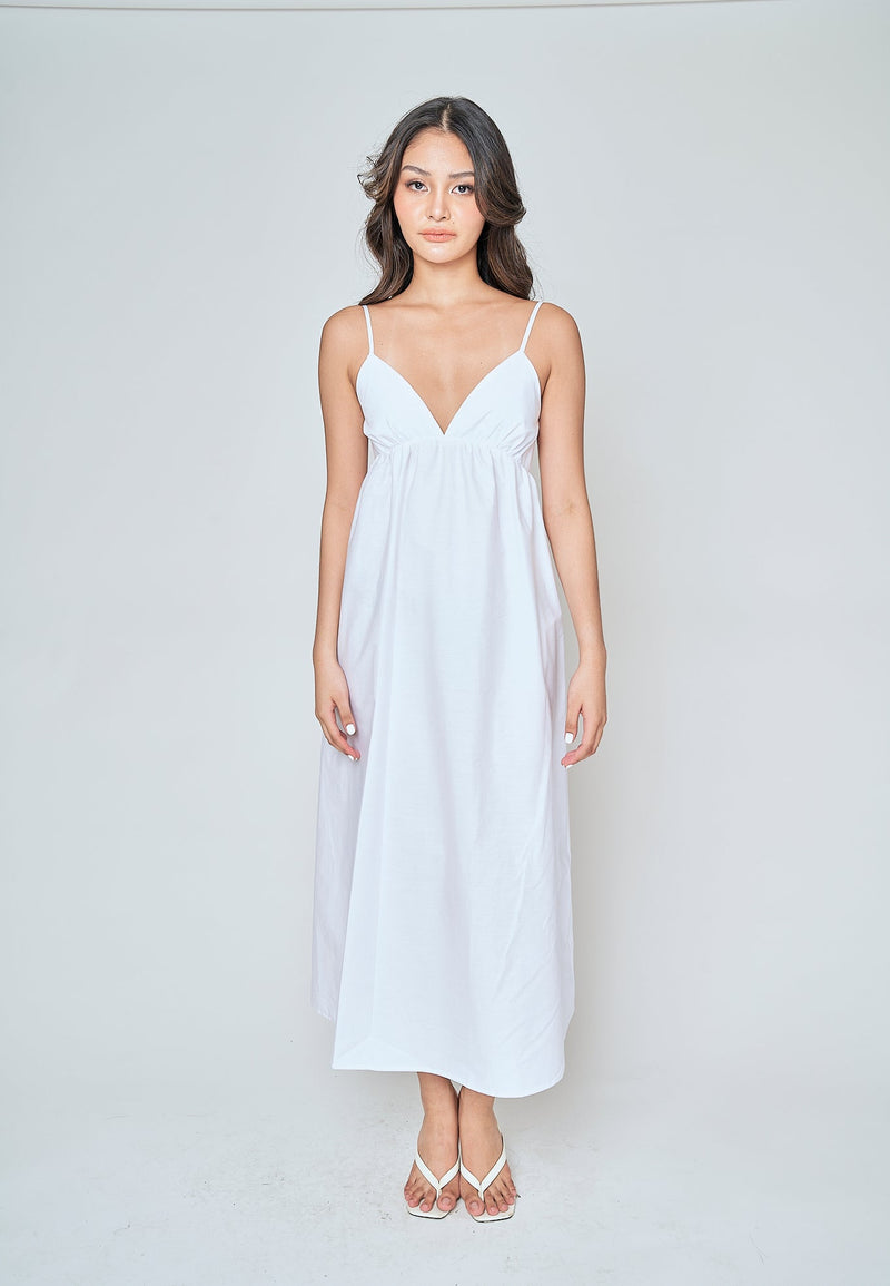 Tulip White Deep V Neck Sleeveless Midi Dress