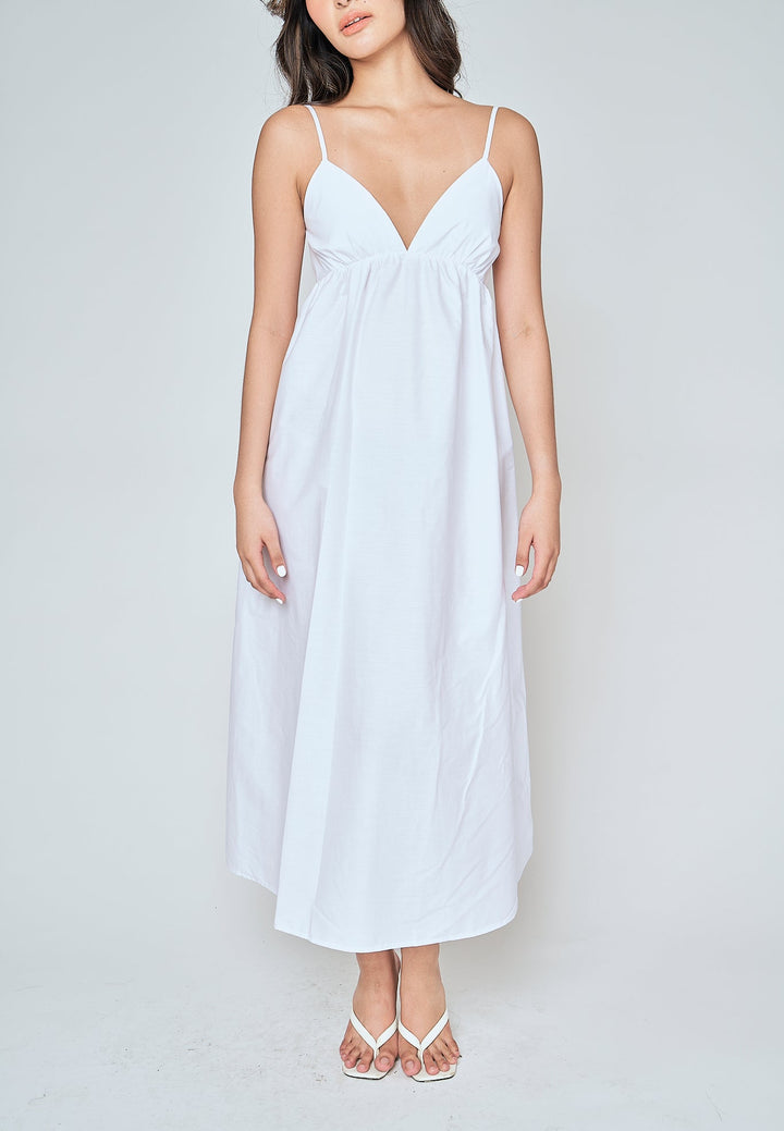 Tulip White Deep V Neck Sleeveless Midi Dress