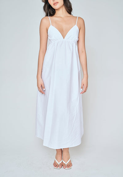 Tulip White Deep V Neck Sleeveless Midi Dress