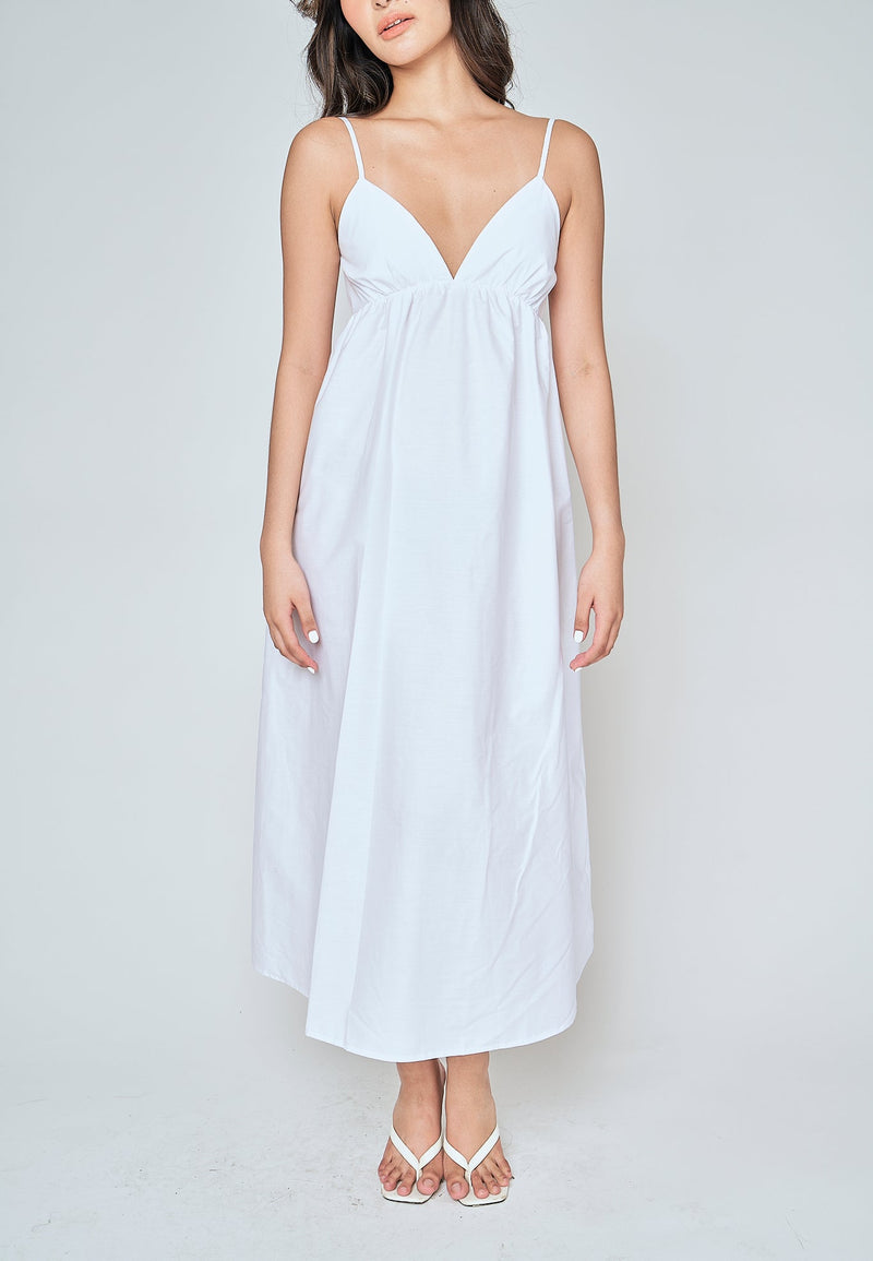 Tulip White Deep V Neck Sleeveless Midi Dress