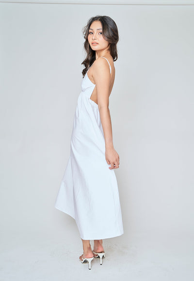 Tulip White Deep V Neck Sleeveless Midi Dress