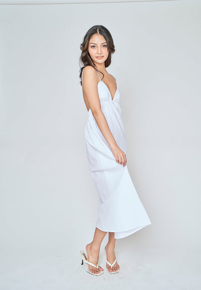 Tulip White Deep V Neck Sleeveless Midi Dress