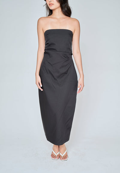 Reya Black Classic Straight Cut Tube Midi Dress