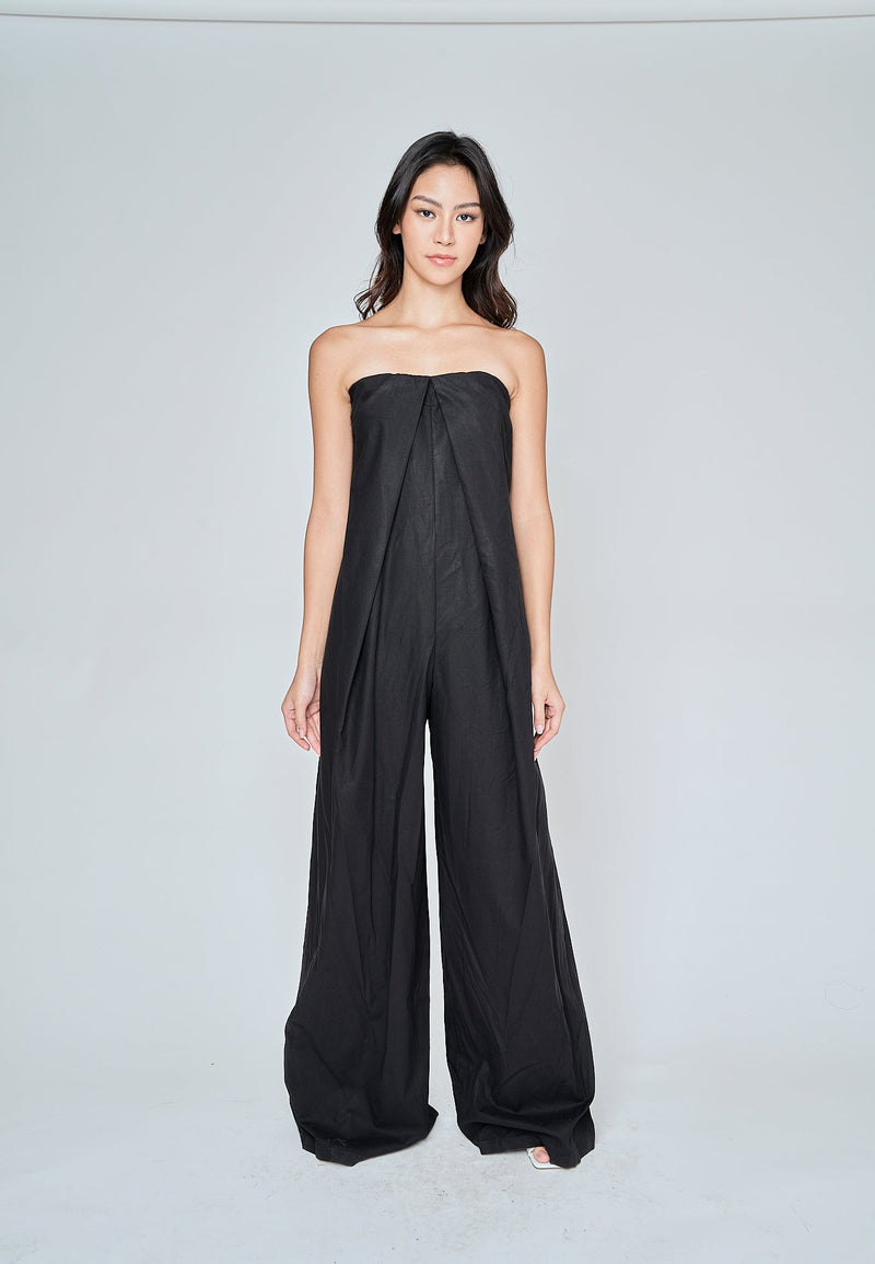 Amia Black Classic Tube Wide Leg Jumpsuit