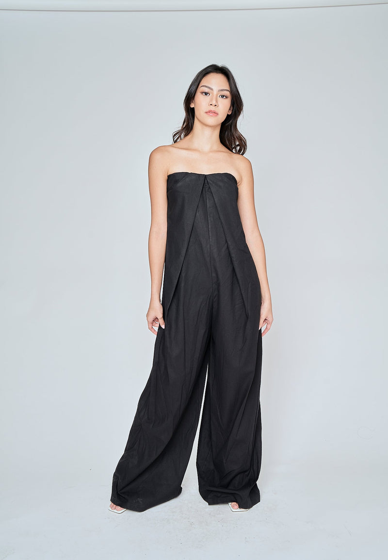 Amia Black Classic Tube Wide Leg Jumpsuit