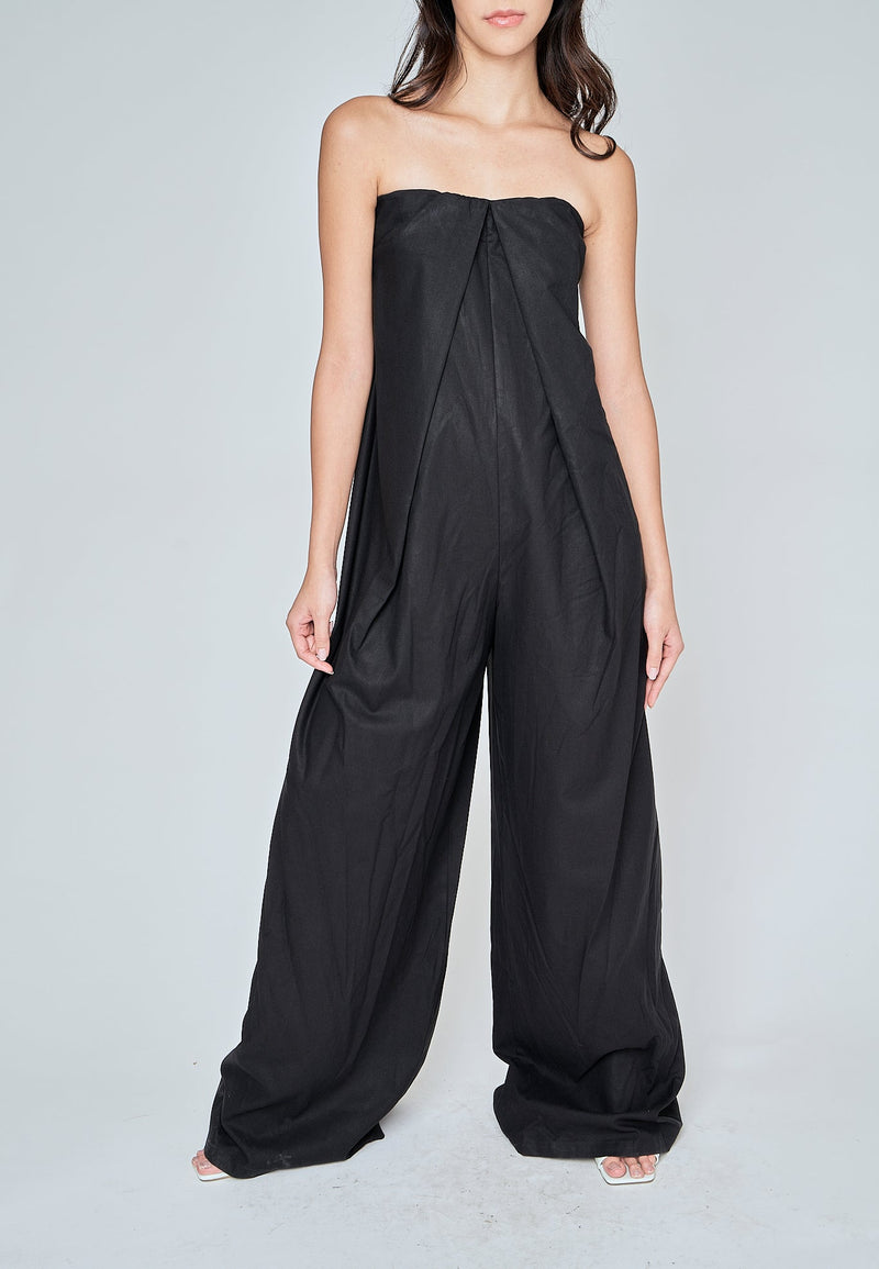 Amia Black Classic Tube Wide Leg Jumpsuit