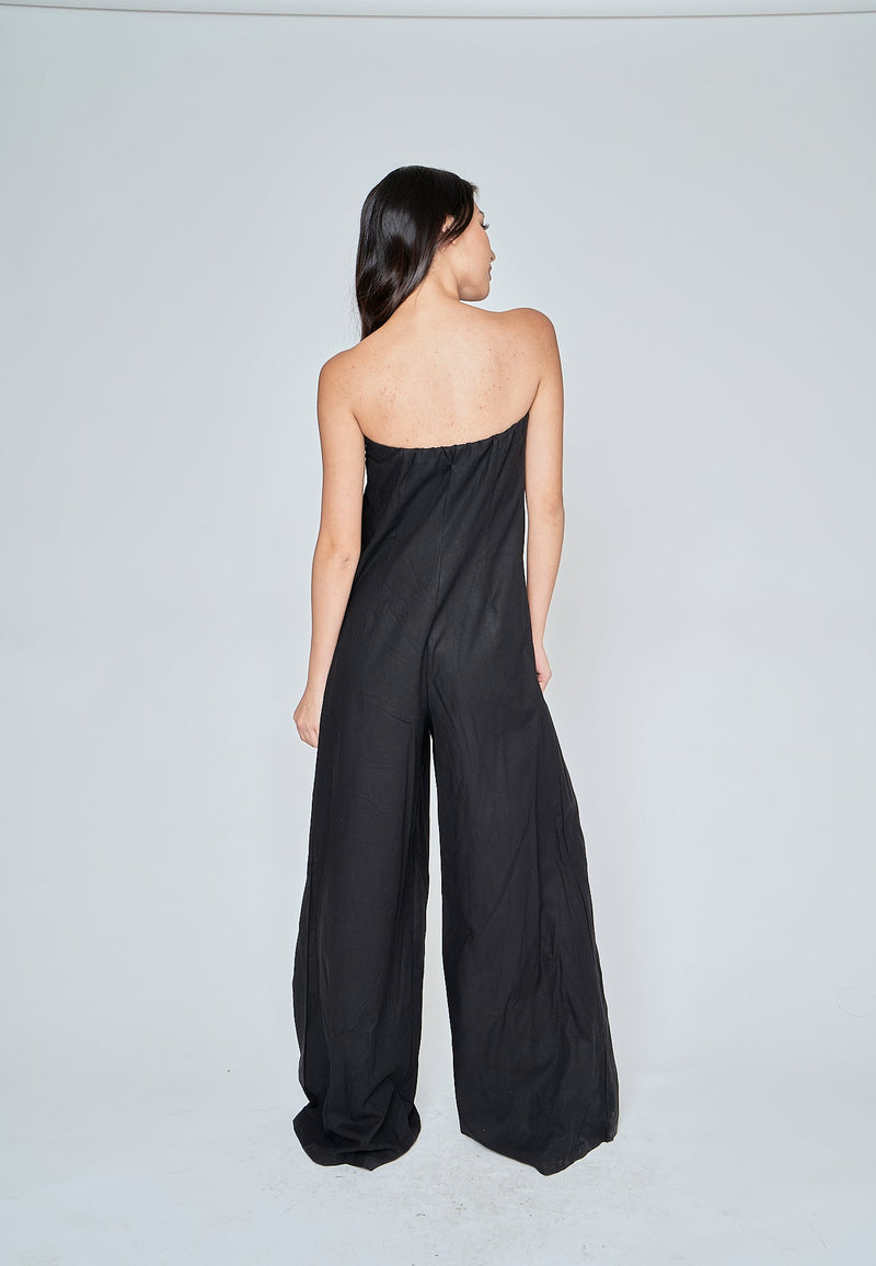 Amia Black Classic Tube Wide Leg Jumpsuit