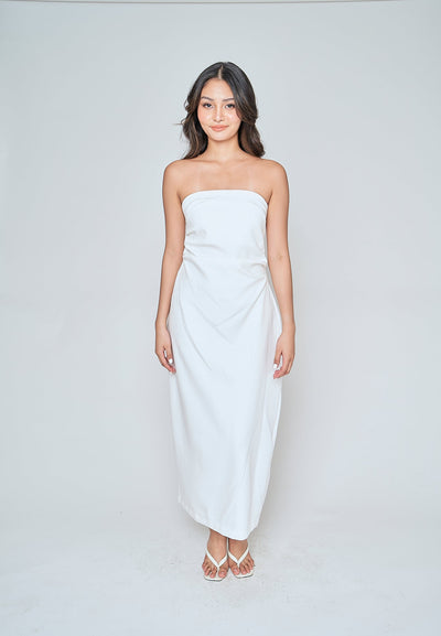 Reya White Classic Straight Cut Tube Midi Dress