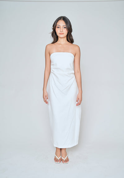 Reya White Classic Straight Cut Tube Midi Dress