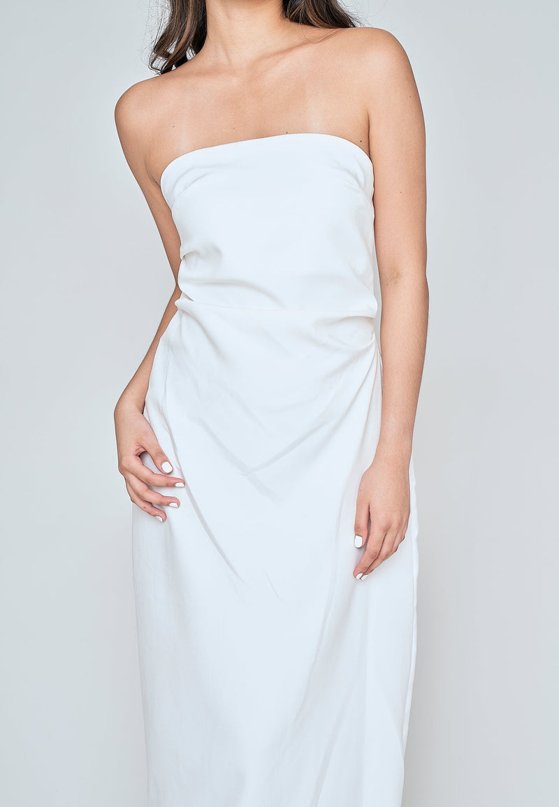 Reya White Classic Straight Cut Tube Midi Dress