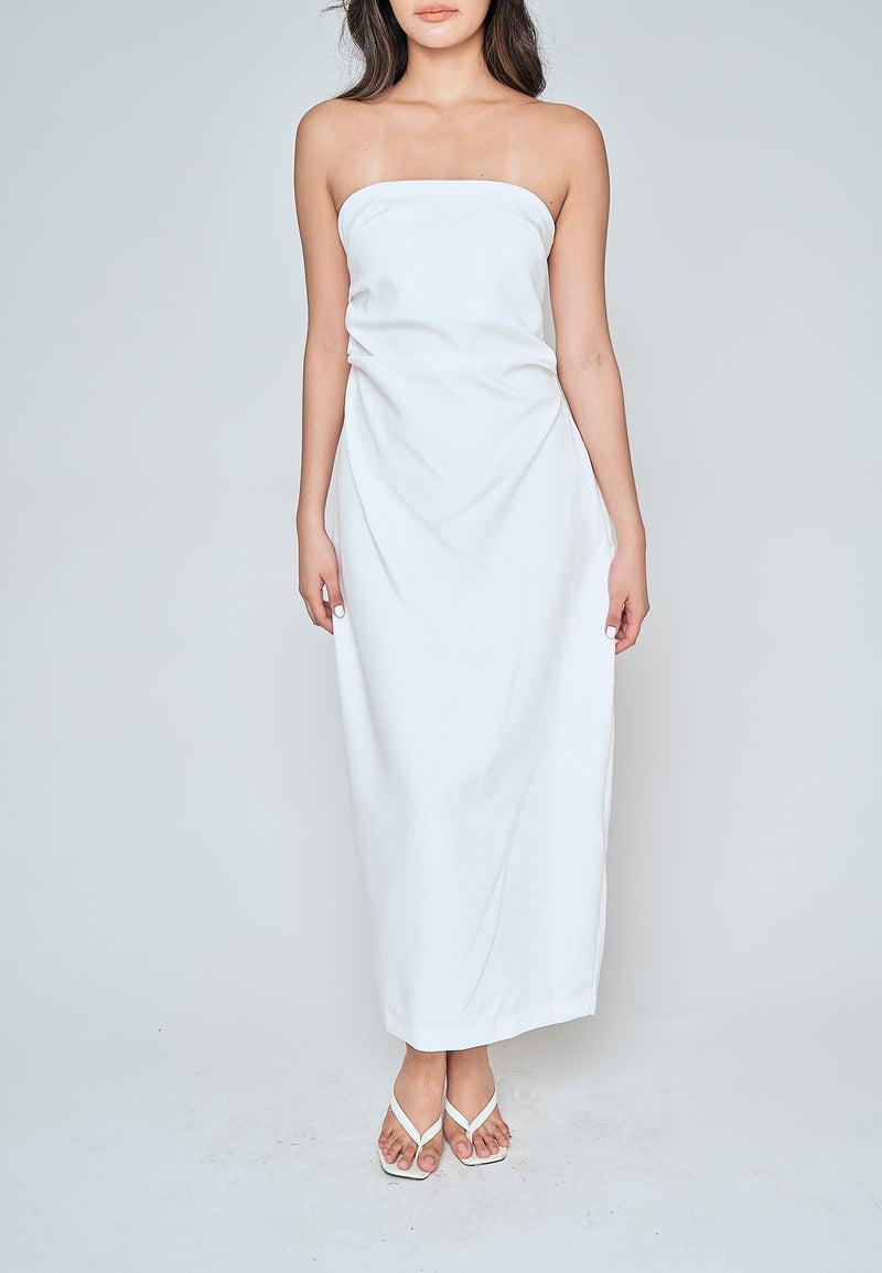 Reya White Classic Straight Cut Tube Midi Dress