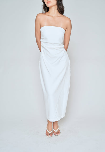 Reya White Classic Straight Cut Tube Midi Dress