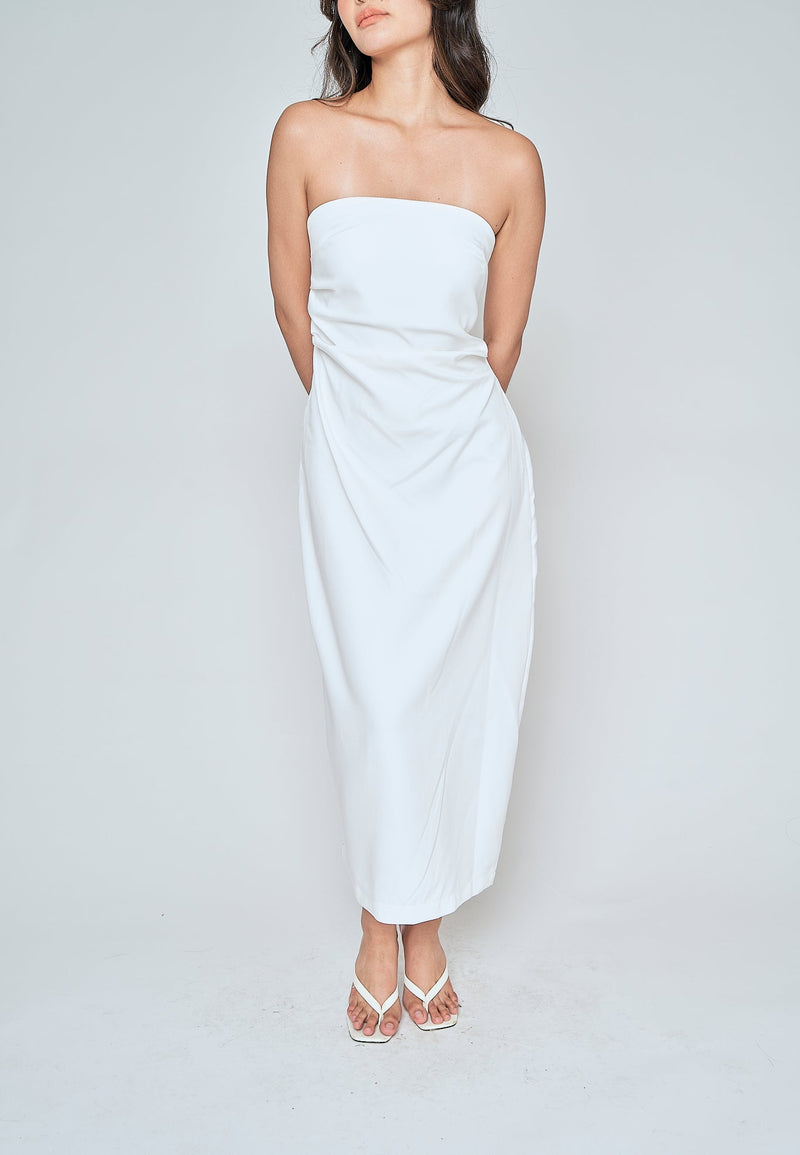 Reya White Classic Straight Cut Tube Midi Dress