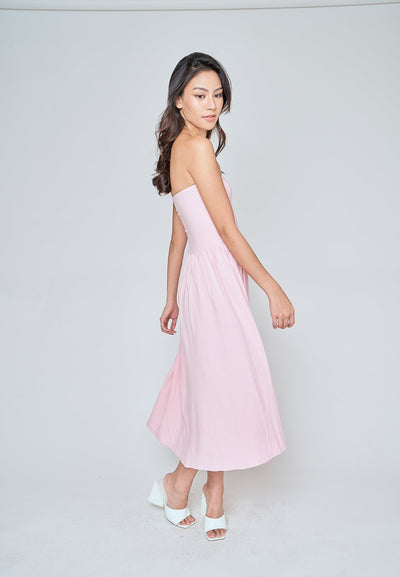 Elara Blush Pink Basic Fit and Flare Tube Midi Dress
