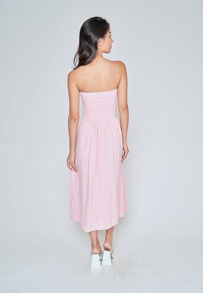 Elara Blush Pink Basic Fit and Flare Tube Midi Dress