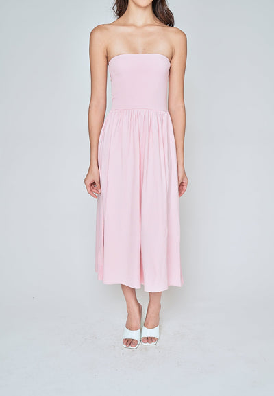 Elara Blush Pink Basic Fit and Flare Tube Midi Dress