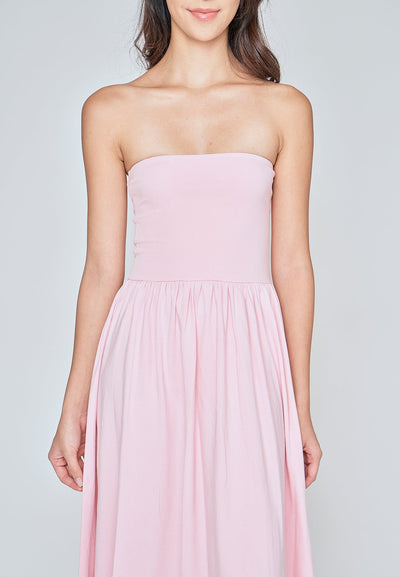 Elara Blush Pink Basic Fit and Flare Tube Midi Dress