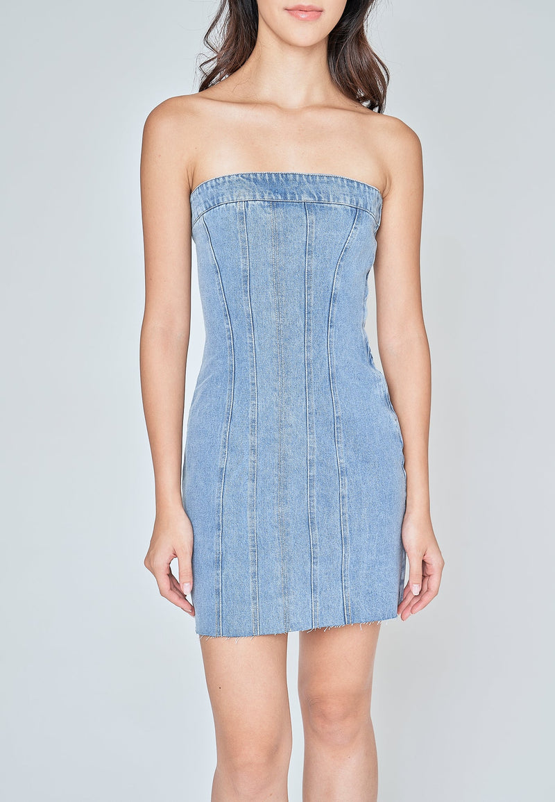 Maliyah Blue Denim Lined Tube Mini Dress