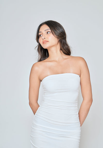 Caressa White Ruch Sexy Bodycon Tube Mini Dress